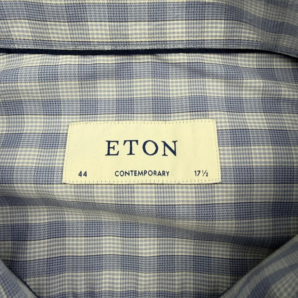 ETON Dress Shirt Mens 17.5 34/35 Blue Check Long Sleeve Button Up Cotton Romania
